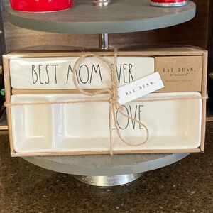 NEW Rae Dunn - BEST MOM EVER / LOVE 💕 Desk Plaque & Tray Office/Organizing SET